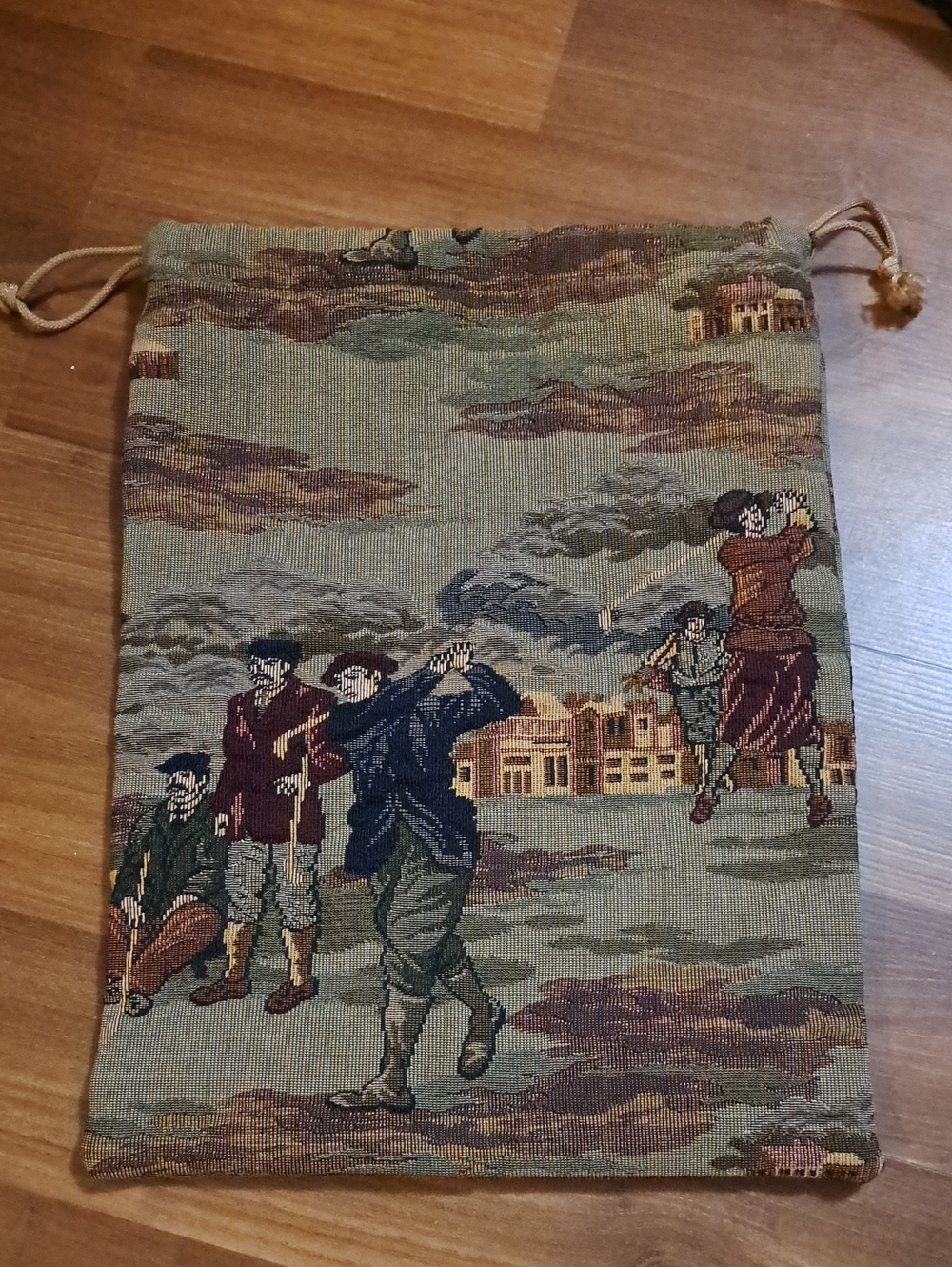 Tapestry Drawstring Travel Pouch - Olive Multicolor